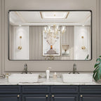 LOAAO Black Metal Framed Bathroom Mirror for Wall, Large 60X36 Inch Rounded Rectangle Mirror, Matte Black Bathroom Vanity Mirror Farmhouse, Anti-Rust, Tempered Glass, Hangs Horizontally or Vertically