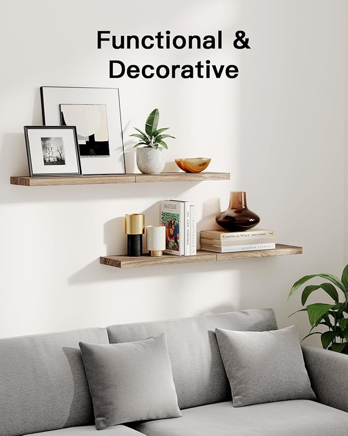Amada Homefurnishing Floating Shelves, Paulownia Wood Wall Shelves for Living Room/Bedroom/Kitchen/Home Office, Wood Floating Shelf for Home Storage & Organization, Set of 4, 15.75″L x 5.91″W x 0.98″H