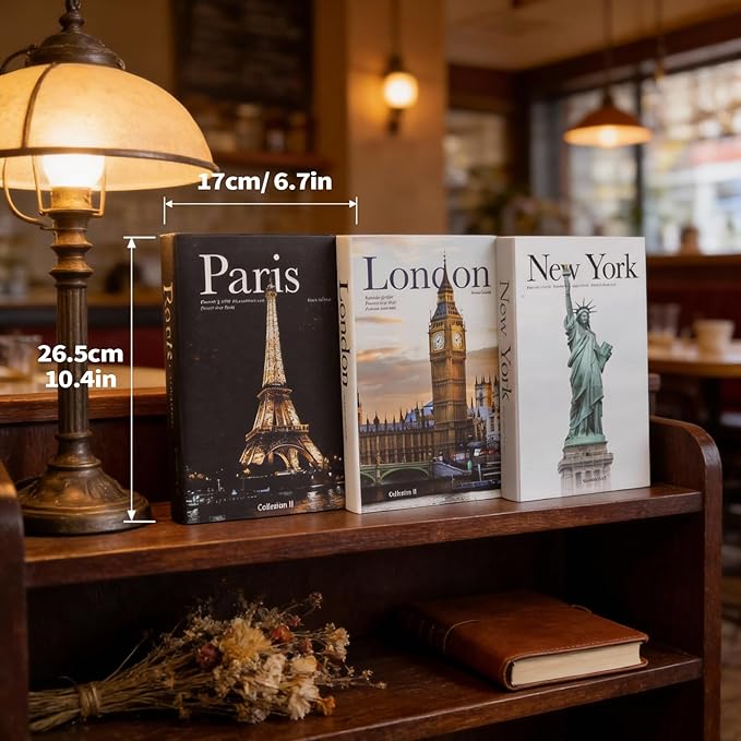 3 PCS Faux Decorative Books for Home Decor-Coffee Table Books Decor-Aesthetic Fake/Faux Books for Decoration,libros Decoration for Coffee Table, Shelf Accessories (3-Paris London New York Shipaitu)
