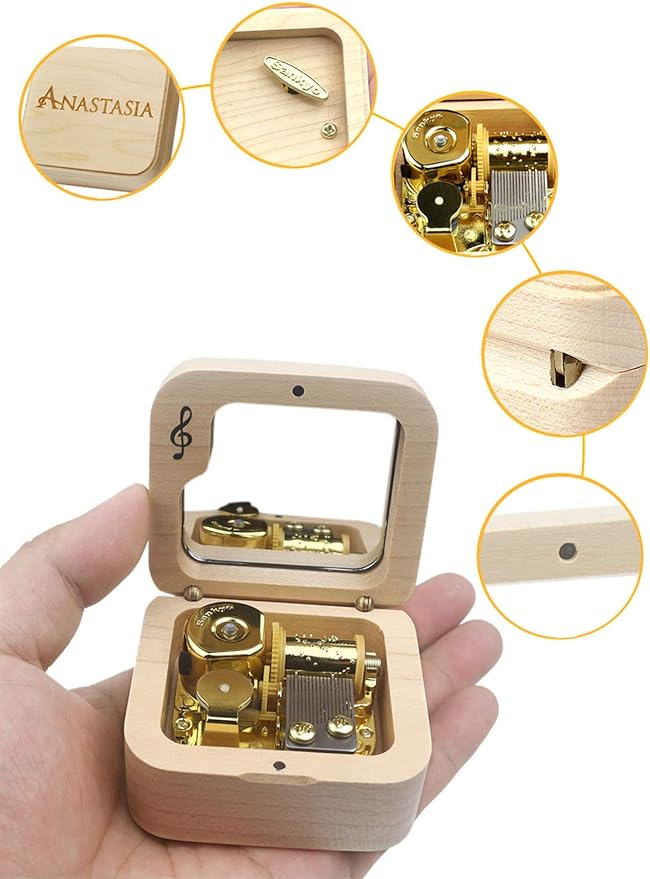 Sinzyo Anastasia-Once Upon a December Music Box Vintage Musical Boxs for Birthday Gift Valentine's Day Christmas Day(Musical Note Walnut Box)