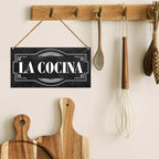 Kitchen Wood Sign Decor, La Cocina Spanish Door Wall Sign Decoration for Farmhouse Kitchen Dining Room Decor Hanging Sign, Housewarming Gifts for New House Home Women Men
