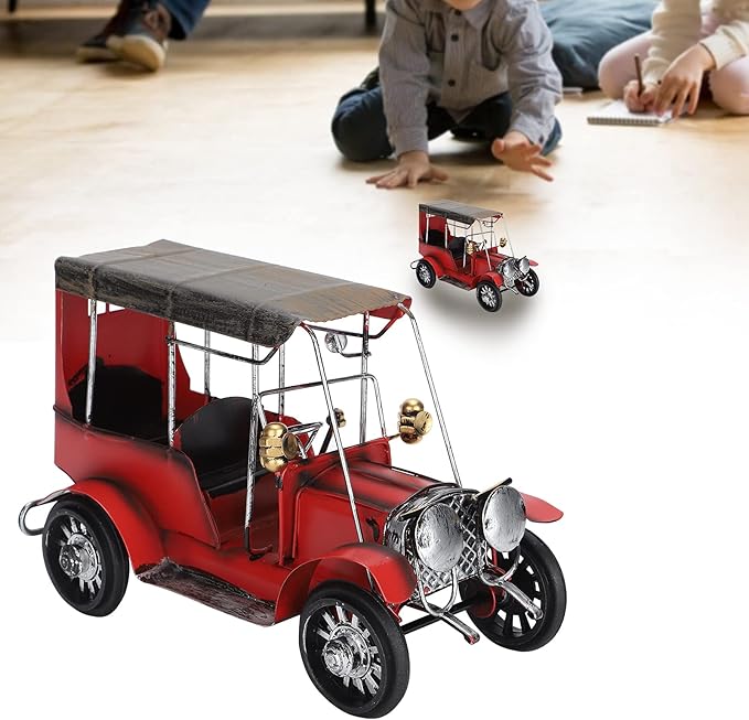 Antique Car Model, Vintage Retro Metal Car Toy, Iron Craft Desktop Ornament with Warm Finish, Decorative Collectible for Home Office Bar Display