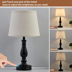 EJIAXIN Lamps for Bedroom Set of 2,Touch Bedside Table Lamp with USB C+A Ports,Dimmable Nightstand Lamps with Round Fabric Linen Lampshade for Living Room Reading Bed Side End Table,Bulbs Included
