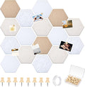 Mindsoft 16 Pcs Hexagon Cork Board for Walls with 50 Wooden Push Pins 12x10 in Felt DIY Tiles Notice with Nano Tape Hanging Bulletin Board for Home Photo Office Memo Note(Retro)