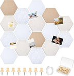 Mindsoft 16 Pcs Hexagon Cork Board for Walls with 50 Wooden Push Pins 12x10 in Felt DIY Tiles Notice with Nano Tape Hanging Bulletin Board for Home Photo Office Memo Note(Retro)