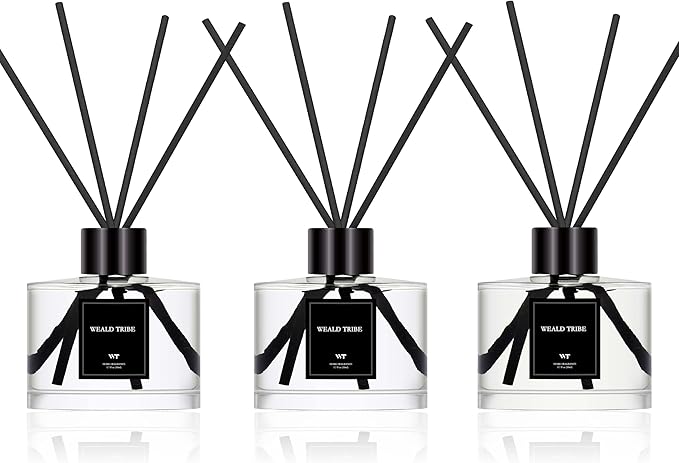 Reed Diffuser Set of 3 for Bathroom Air Fresheners, Oil Diffuser Sticks | Gardenia,Jasmine,Eucalyptus & Lavender Scent(1.7 fl oz Each Pack) Home Fragrance with 12 Sticks Defusers | Shelf Decor