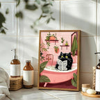 Framed Funny Bathroom Black Cat Canvas Wall Art Set of 2, Cute Cat Reading Newspaper on Toilet Pictures Wall Decor, Humor Animal in Bathtub Paintings Prints for Restroom 16x24 inch