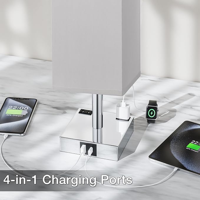 aooshine Touch Bedside Table Lamp Set of 2-3-Way Dimmable Night Lamp with USB A + Type C Charging Ports and Two AC Outlets, Small Desk Light with E26 LED Bulb for Bedroom Living Room Dorm Office