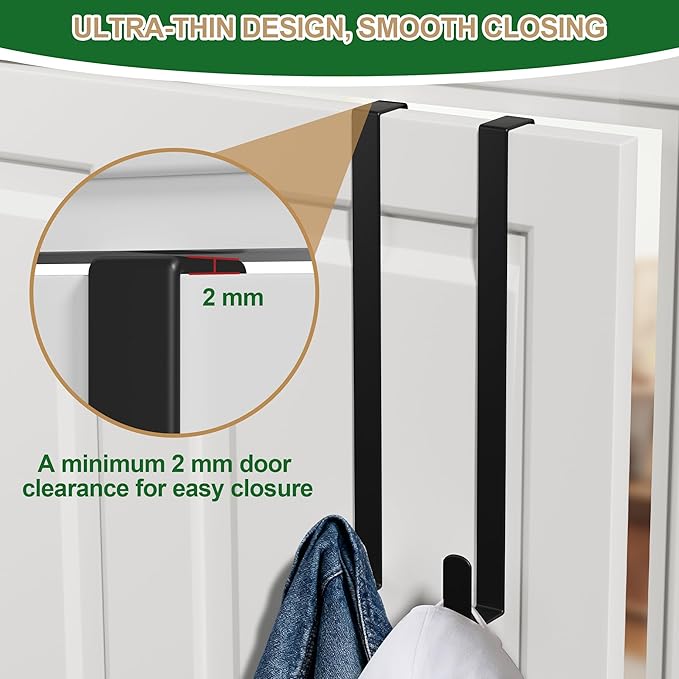 15" Reversible Wreath Hangers for Front Door, Fit Most Doors up to 1-3/4", Heavy Duty Steel Over The Door Hooks Hold up to 80 LBS for Spring & Easter Wreaths, Seasonal Door Decor (Black 2 Pack)