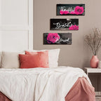 Hillban 3 Pieces Rose Wooden Wall Decor Rose Bathroom Decor Thankful Grateful Blessed Accessories Inspirational Wall Art Signs for Living Room Kitchen Wedding(10 x 4 Inch,Dark Pink)