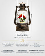 Christmas Snow Globes Cardinal Gifts,Christmas Decorations Cardinal Snow Globe, Musical Lantern Light Up 6H Time Glitter Globe Cardinal Red Bird Memorial Gift for Women