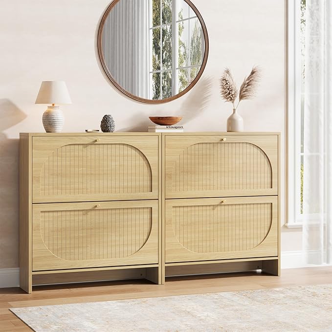 Nicetree Arch-Chic Shoe Cabinet for Entryway, Modern Mid-Century Shoe Storage Cabinet with Fluted, Narrow Shoe Rack with Adjustable Shelves & Tipping Protection, Fits Men's Size 13.5 Shoes