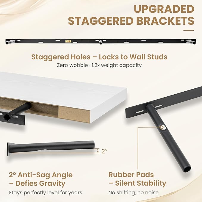 FLYJOE 72 Inch Long Floating Shelves for Wall Set of 1, 12" D Wood Grain Bathroom Shelves with Invisible Brackets, Easy Install Engineered Wood Storage Shelves for Kitchen, Living Room, Bedroom