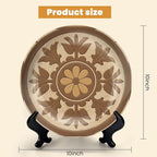 HABEN ARTWORK 10" Ceramic Plates for Display Geometric Floral Brown Tan Tones Decorative Tile Decorative Plate with Stand and Hook for Kitchen Dining Room Wall Hanging Decor