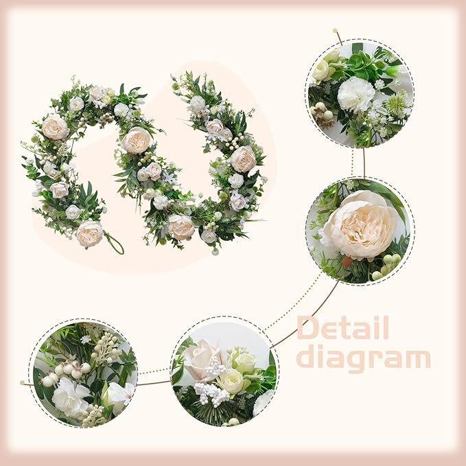 idyllic 6ft Spring White Peony Climbing Vine Decoration Artificial Floral Garland for Front Door Window Porch Mantel Staircase Table Runner Wedding Indoor Outdoor Home Decor