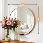 Bathroom Mirror for Wall, 24 Inch Round Mirror, Matte Gold Metal Framed Circle Vanity Mirror for Bathroom Bedroom Living Room Entryway, Anti-Rust, Tempered Glass, Hanging or Leaning