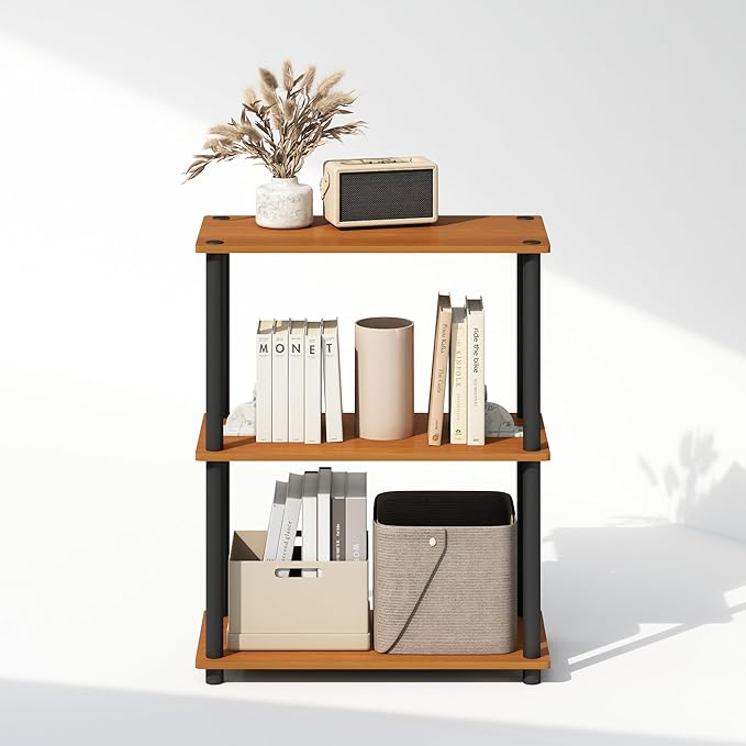 Furinno Turn-N-Tube Book Shelf, 3-Tier Bookshelf, Bookcase with Multipurpose Compact Display Rack, 11.6 x 23.6 x 29.6, for Living Room, Bedroom, Home Office, Light Cherry