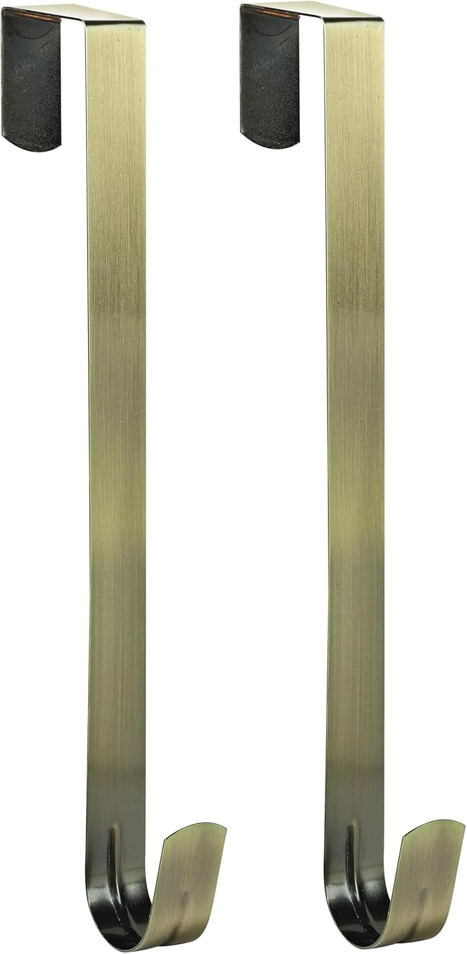Wreath Hanger for Front Door, Slim Over The Door Hook, Easy to Use and Reusable Holiday Wreath Holder for Christmas, Thanksgiving, Halloween and Daily Décor(12" Bronze, 2)