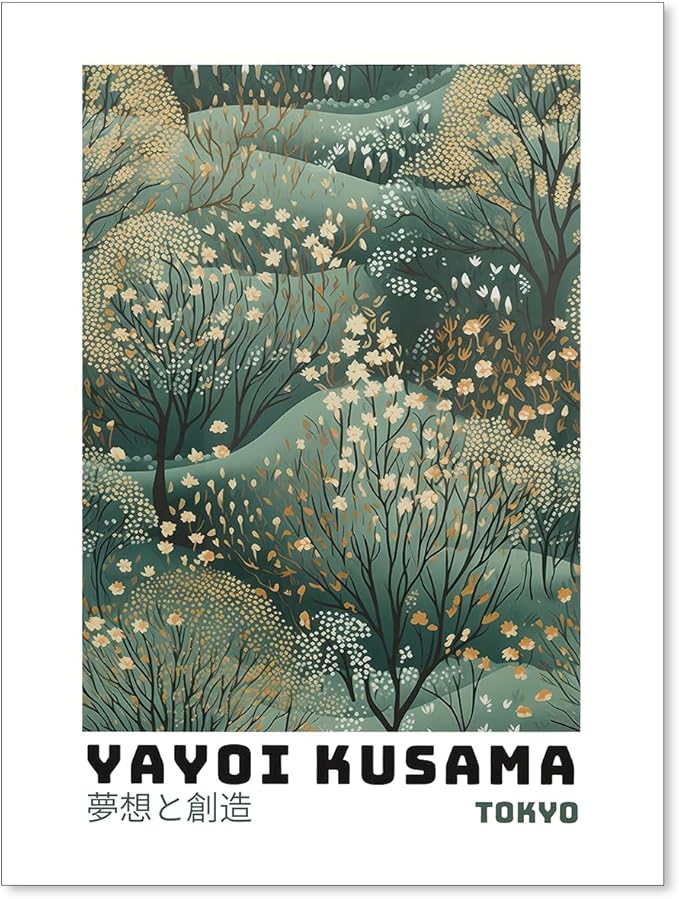 Yayoi Kusama Inspired Poster Japanese Botanical Wall Art Abstract Yayoi Kusama Print Modern Ukiyo-e Japanese Gallery Wall Decor 8x10in Unframed for Home Bedroom Decorations