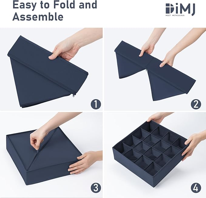 DIMJ Sock Organizer Drawer Organizer - Closet Organization and Storage, Underwear Drawer Organizer for Storing Socks, Handkerchiefs, Ties, Belts, Navy Blue