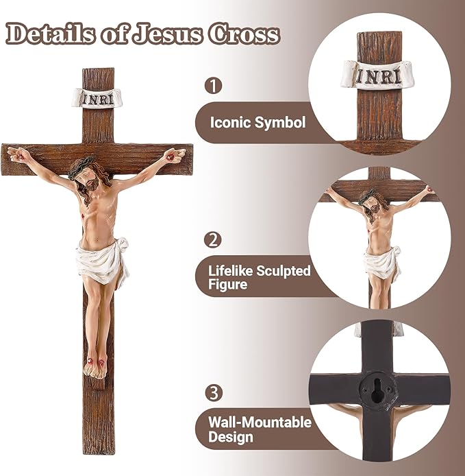 XUEMEKO Crucifix Wall Cross, 10.3" H Catholic Crucifix for Wall, Resin Jesus Cross Home Decor, Handcrafted Crucifijos Catolicos, Religious Wall Decor for Home Altar Church Gift