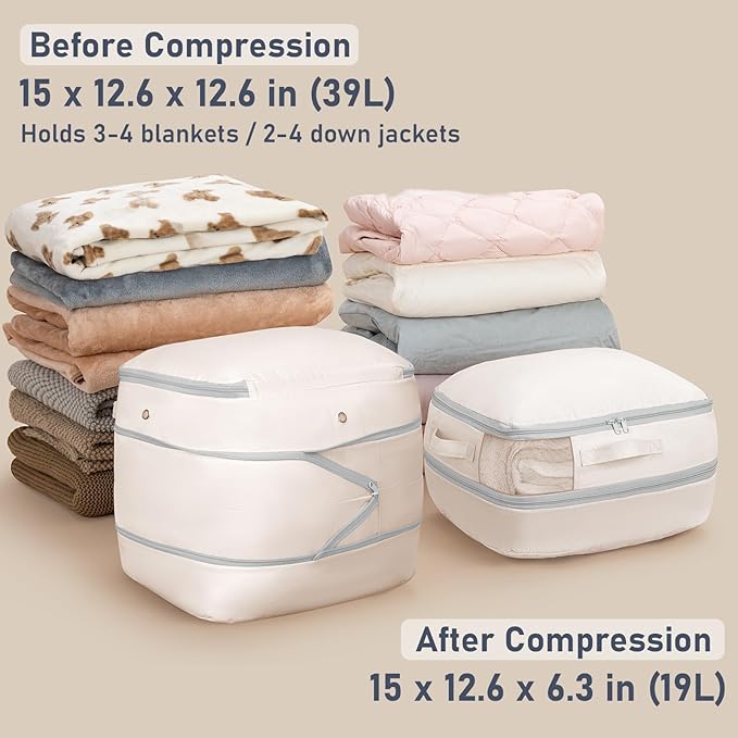 DIMJ Compression Storage Bags 6 Pack - Blanket Storage Bags with Window Zipper, Ultra Space Saving Self Compression Organizer for Puffer Jacket, Bedding, Lightweight Comforter Duvet, Sweater