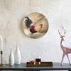 Rooster Decorative Plate Holder, 10 Inch, Rooster In The Reeds Round Display Plate, Table Top Plate Decor with Stand, for Home Kitchen Bedroom Decorative Ornaments