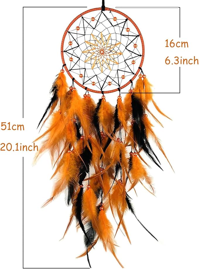 Black and Orange Dream Catcher Feather Dream Catchers Wall Decor Handmade Dreamcatcher Wall Hanging Ornament for Bedroom Living Room Home Decor
