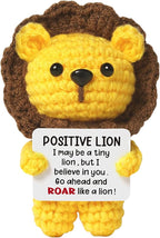 4 inch Positive Lion Handmade Knitted Wool Doll with Positive Card for Cheer Up Emotional Support Encouragement Friends