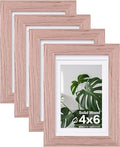 Egofine 4x6 Picture Frames Set of 4, Made of Solid Wood Covered by Plexiglass 3x4.5 and 3.5x5 with Mat or 4x6 without Mat, for Table Top Display and Wall Mounting Photo Frame, Peach Pink