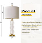 Oneach 25" Glass Table Lamps Set of 2, Gold Modern Table Lamps with USB Ports for Living Room, Linen Shade Bedside Lamps for Bedroom, Nightstand, Side Table (Bulbs not Included)
