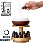 TJ.MOREE Bamboo Diffuser Holder Carousel- 2 Tier Height Increase Rack with Upper Tray for Holding Diffuser, for 5ml, 10ml, 15ml, 20ml Essential Oils Bottles