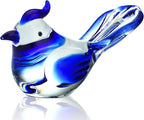 HDCRYSTALGIFTS 3.5inch Mini Blown Glass Bird Figurines Collectibles Handmade Glass Miniature Blue Jay Statue Ornament Home Table Decor Crystal Animal Paperweight Gift for Mom Women