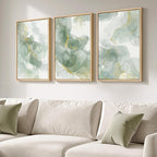Large Framed Sage Green Abstract Wall Art, 3 Piece Modern Canvas Prints Paintings Artwork for Walls, Minimalist Green and Gold Abstract Pictures for Living Room Bedroom Dining Room Wall Decor 20x30 In