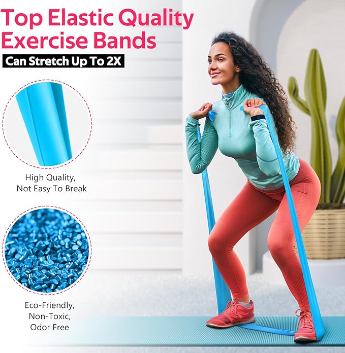 RENRANRING Resistance Bands for Working Out, Exercise Bands for Physical Therapy, Stretch, Recovery, Pilates, Rehab, Strength Training and Yoga Starter Set