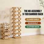 9 Tier Bamboo Shoe Rack, Foldable Shoe Rack, Shoe Rack, Ertical Shoe Organizer for Small Spaces, No Assembly Narrow Shoe Shelf for Entryway Closet Dorm (Brown, 7 Layers)