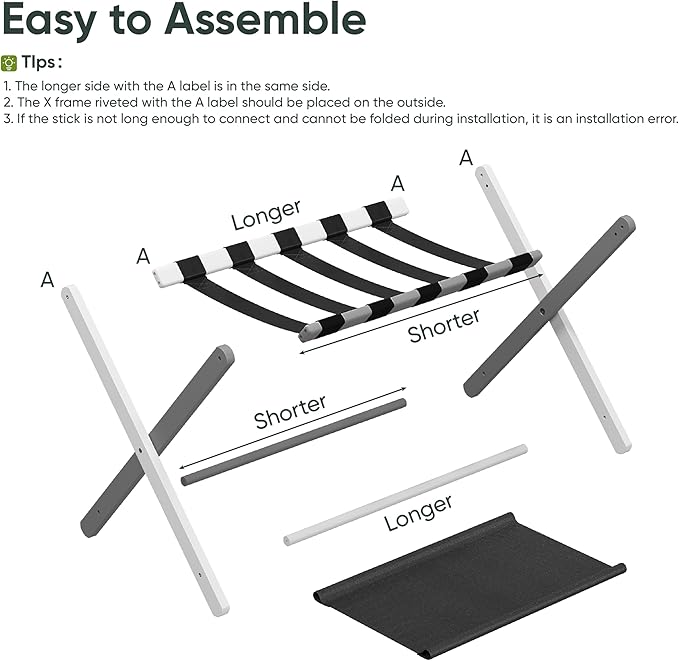 Luggage Rack, Folding Luggage Rack for Guest Room, White Bamboo Suitcase Stand Holds up to 131 lb, Luggage Stand with Storage Shelf for Hotel, Bedroom (1 Pack)