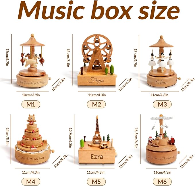 Personalized Wooden Carousel Music Box - Custom Name Gift for Friends, Birthday Christmas Valentine's Day Gift Home Decoration | Hand-Cranked Rotating Music Box