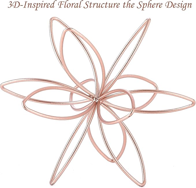 8" Metal Sphere Decor, Metal Floral Tabletop Sculpture, Abstract Tabletop Decorative Spheres for Home Decor (Rose Gold)