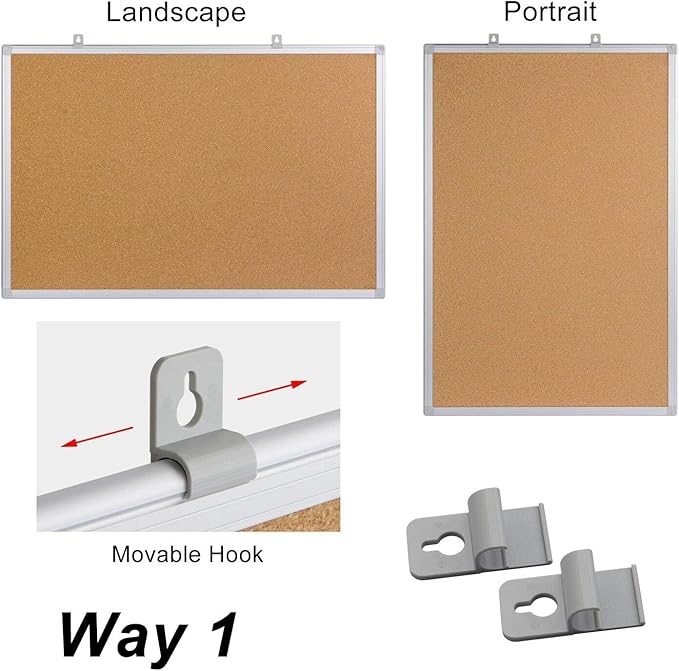 2-Pack Cork Board Bulletin Board 24 x 18, Silver Aluminium Framed Corkboard, Office Board for Wall Cork, Large Wall Mounted Notice Pin Board for Home, Office and School