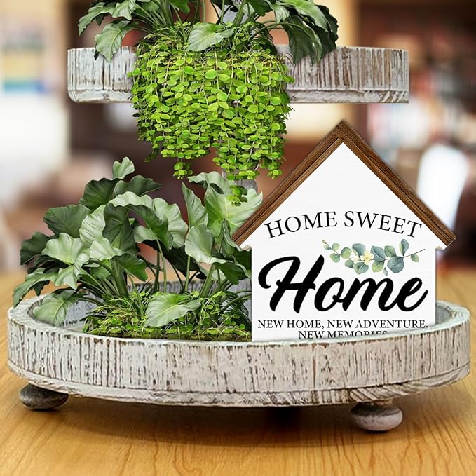 Housewarming Gifts, New House Decor, Home Sweet Home House Shaped Wooden Block Sign Living Room Decor for Desk Table Shelf