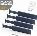 SpaceAid Bamboo 4 Pack Dresser Drawer Dividers, 4.65“ High Adjustable 17“-22” Drawer Organizers, Expandable Organization for Clothing, Clothes, Dressers, Navy Blue