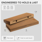 Homeforia 16 inch Golden Oak Floating Shelf, High End Solid Real Wood 16inch Small Floating Shelves for Wall Mounted, Oak Wooden 16in Floating Shelves, Heavy Duty Bracket, 16 X 6.5 X 1.75 in, Set of 3