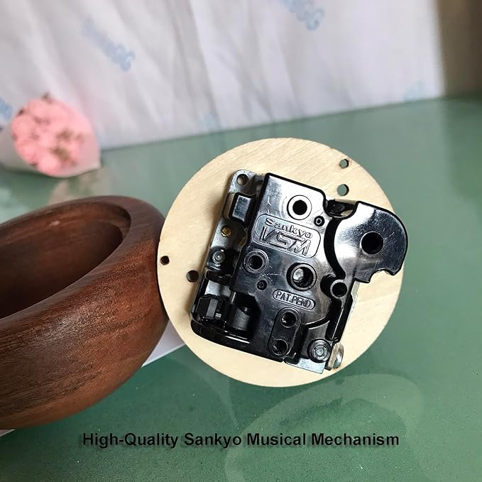 BinkeGG Play (Here Comes The Bride (Lohengrin Brautchor)) Walnut Mushroom Shaped Clockwork Music Box with Sankyo Musical Movement (65 Tunes Option)