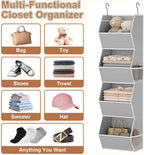 Hanging Closet Organizer 4 Shelf Collapsible Bedroom Closet Organizers and Storage Hanging with Mesh Pockets for Clothes, Fabric Hanging Storage Bins for Wardrobe Closet Organization and Storage, Grey