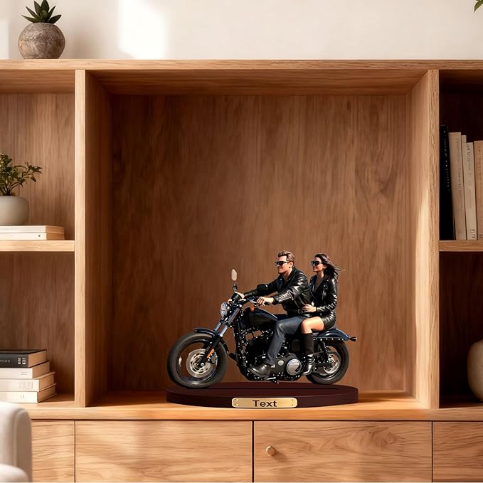 Personalized 3D Effect Motorcycle Cartoon Photo Couple Figurine Custom Motorcycle Enthusiast Desktop Decoration Gift'S For Boyfriends Fathers Office Garage Company Computer Desk Decoration (Motorcycle cartoon)