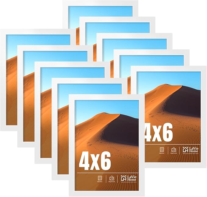 LaVie Home 4x6 Picture Frame White Set of 10, Display 4 x 6 Picture, Photo Frame Collage for Wall Gallery or Table Deco, Hanging or Tabletop Display