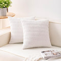 Aegero Pack of 2 Corduroy Decorative Throw Pillow Covers 16x16 Inch Soft Striped Pillow Covers Modern Farmhouse Home Decor for Sofa Living Room Couch Bed（White）