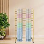 DouSeiAi 10-Tier Movable Scarf Organizer Holder Accessory Display Stand, Freestanding Metal Organizer Rack for Retail Stores, Towel, Belts, Ties, and Pants (Gold, 10-Tier)