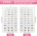 3 Pack Hanging Jewelry Organizer, 80 Clear Pockets earring organizer and storage, Accessories holder organizer for Closet, Jewelries, Necklace, Travel